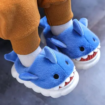 Пухкави пантофи с акули, детска и начална кожа обувки на платформа EVA Cloud, кожа пързалки за момичета и момчета, детски обувки Sharky