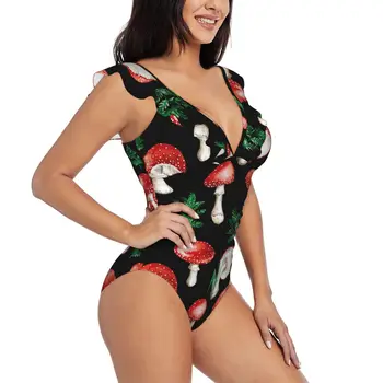 Разчорлям 2023 Жените Секси парче бански Бански костюми Женски акварел червена гъба Монокини бански Плажно облекло