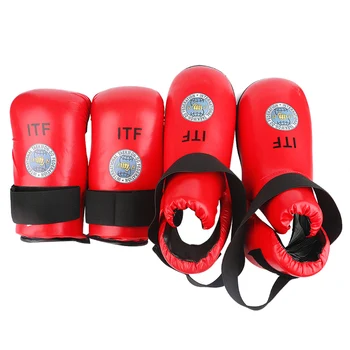 Ръкавици за ръце таекуондо ITF, комплект за защита на краката, защита на глезените, Висококачествени обувки от изкуствена кожа, Боксови обувки за деца и възрастни