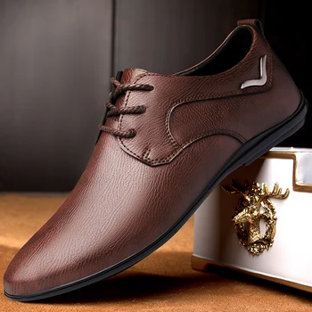 Ръчно изработени обувки от естествена кожа, мъжки лоферы без закопчалка, бизнес ежедневни обувки, класически мъжки обувки от мека кожа, дишаща Мъжки обувки на плоска подметка