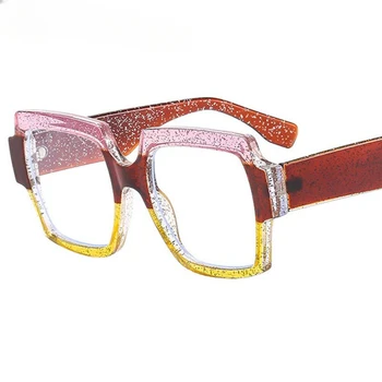 Тенденция е с цветна оптични рамки за очила, дамски модни квадратни прозрачни очила голям размер със защита от синя светлина, компютърни очила