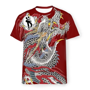 Тениска от Полиестер с Татуировка на Дракон Якудза Мъжки Графични Върховете Тънка Тениска С Кръгло деколте