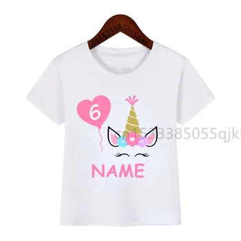 тениска с името на еднорога за момичета 1-10, забавен подарък за рожден ден за момче тениска за момичета