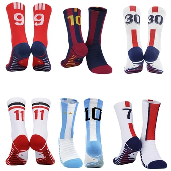 Футболни чорапи с професионален номер, Мъжки нескользящие чорапи, чорапи дишащи с кърпа отдолу, търговия на Едро и спортни чорапи за звезди на футбола, мъжки