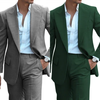 (Яке + панталон Изработена По поръчка Мъжки Костюм Slim Fit Цвят от 2 части, Мъжки Булчински Облекла За Официални партита, Нов Костюм Homme Made